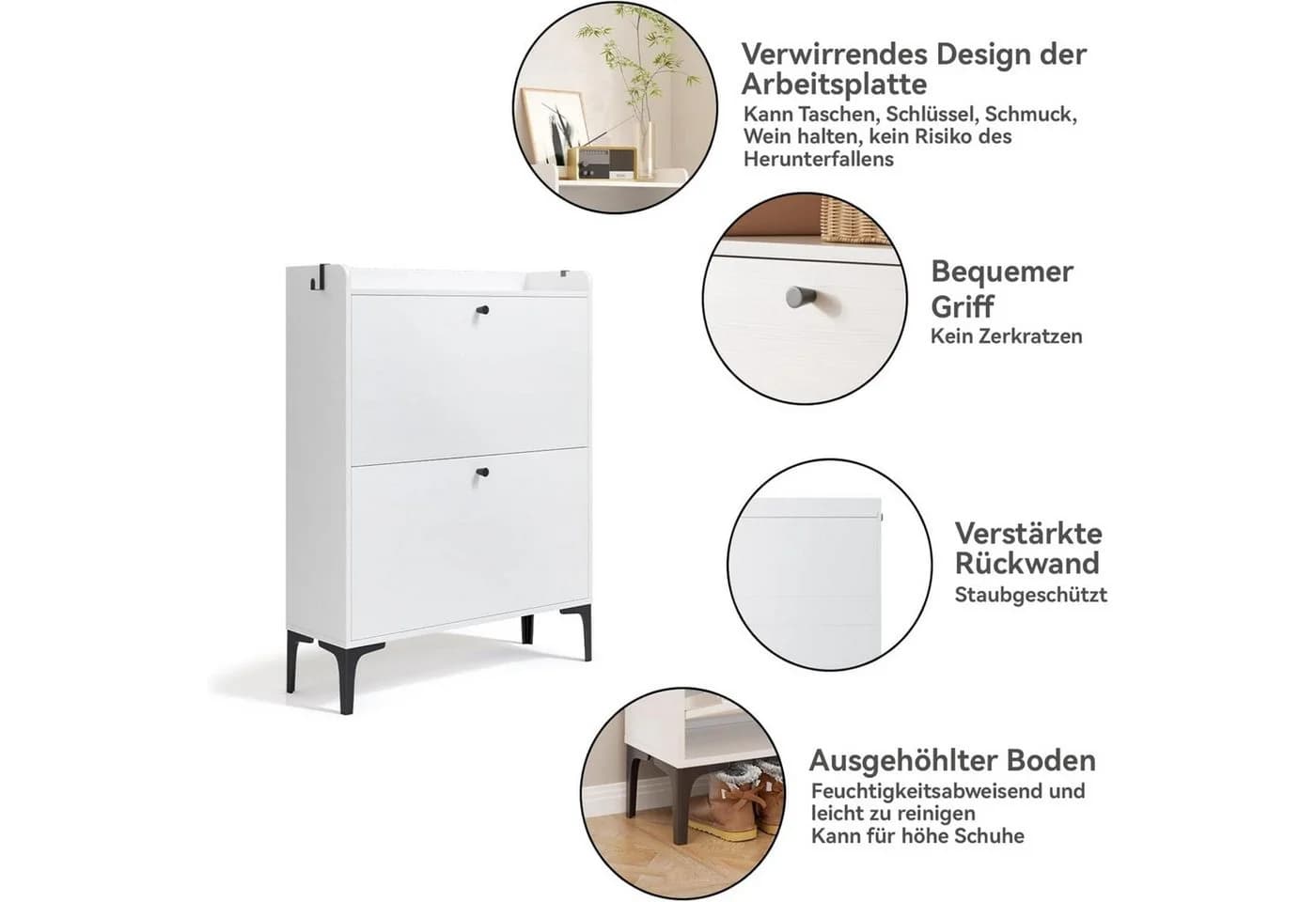 OUNUO Schuhschrank mit Schubladen und Metallfüßen Weiß - Bild 3