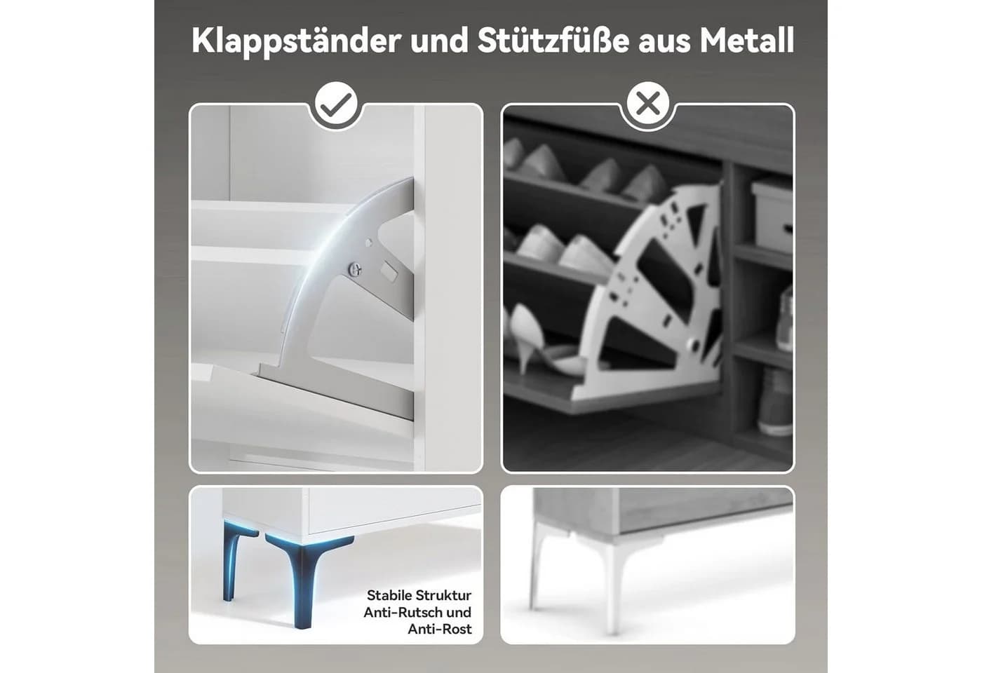 OUNUO Schuhschrank mit Schubladen und Metallfüßen Weiß - Bild 4