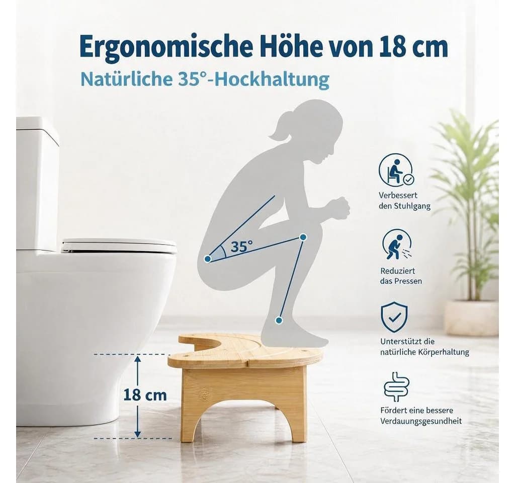 GarveeMore Bambus-Toilettenhocker 18 cm Ergonomisch Rutschfest - Bild 5