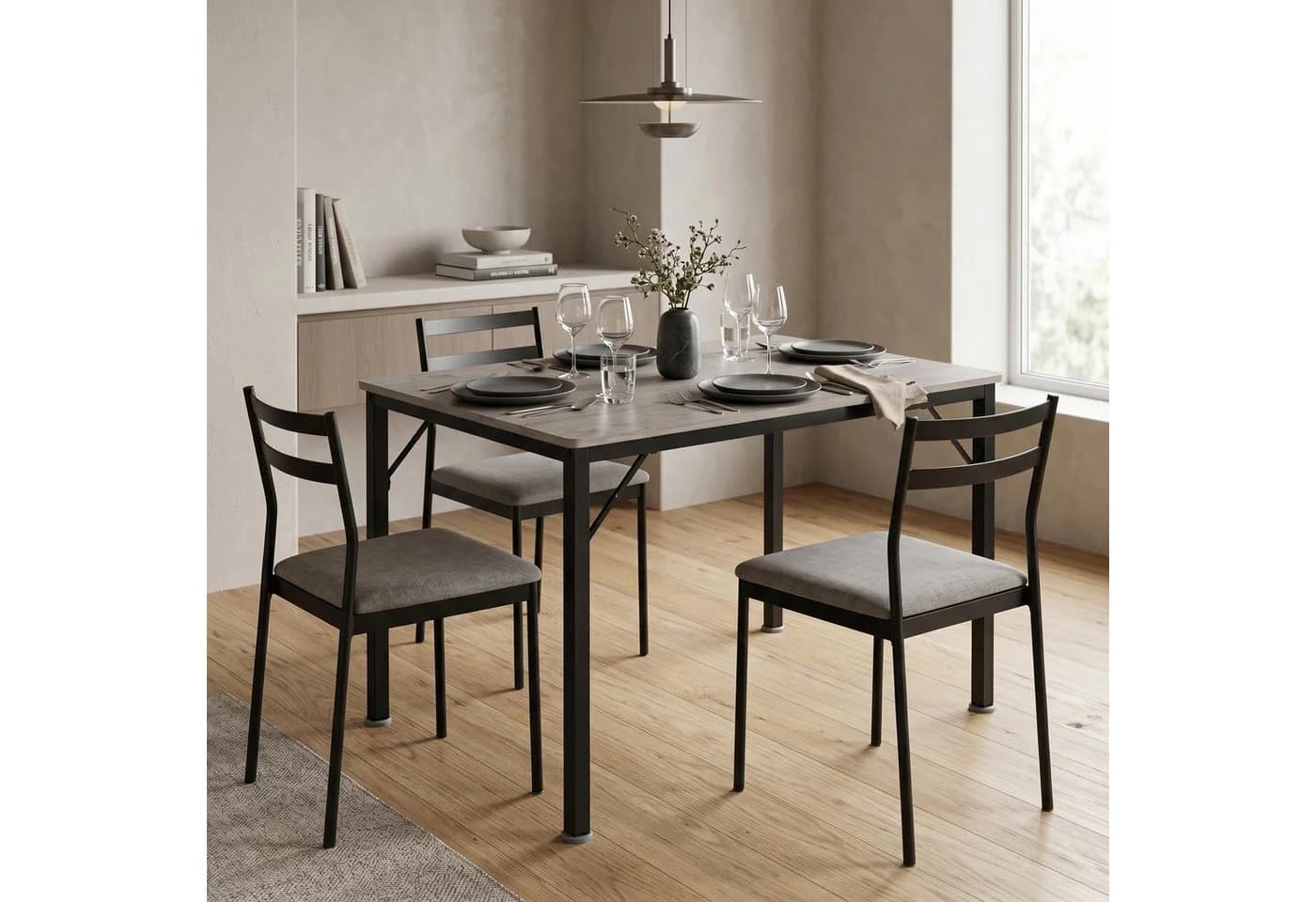 GarveeMore Esstisch Grau Modernes Holz-Metall Design - Bild 4