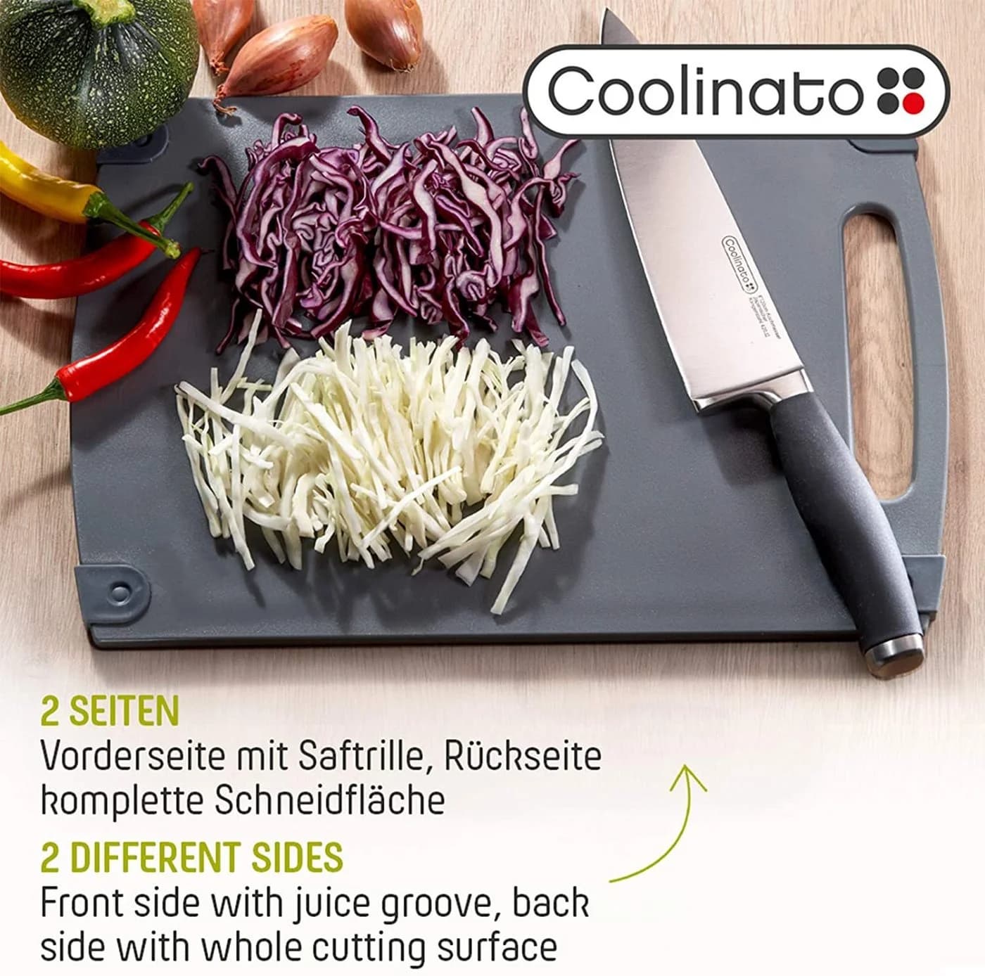 Coolinato Schneidebrett 3er Set Grau mit Saftrille - Bild 3
