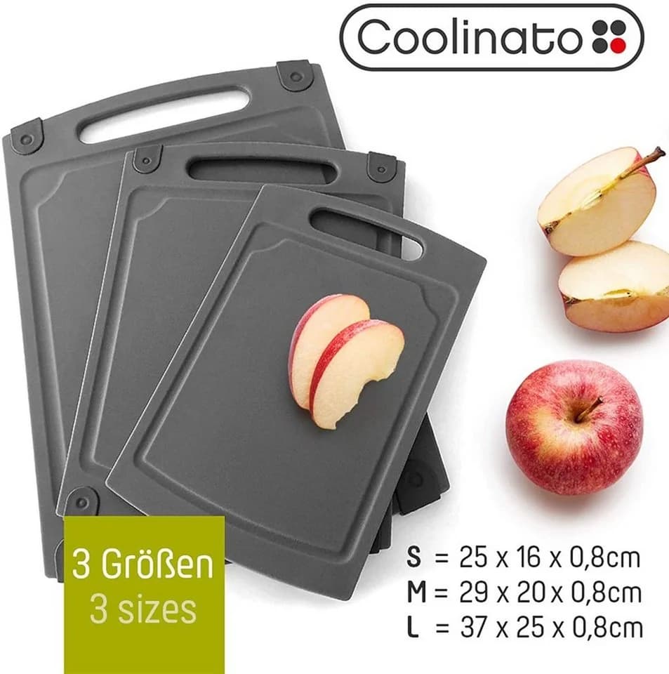 Coolinato Schneidebrett 3er Set Grau mit Saftrille - Bild 5
