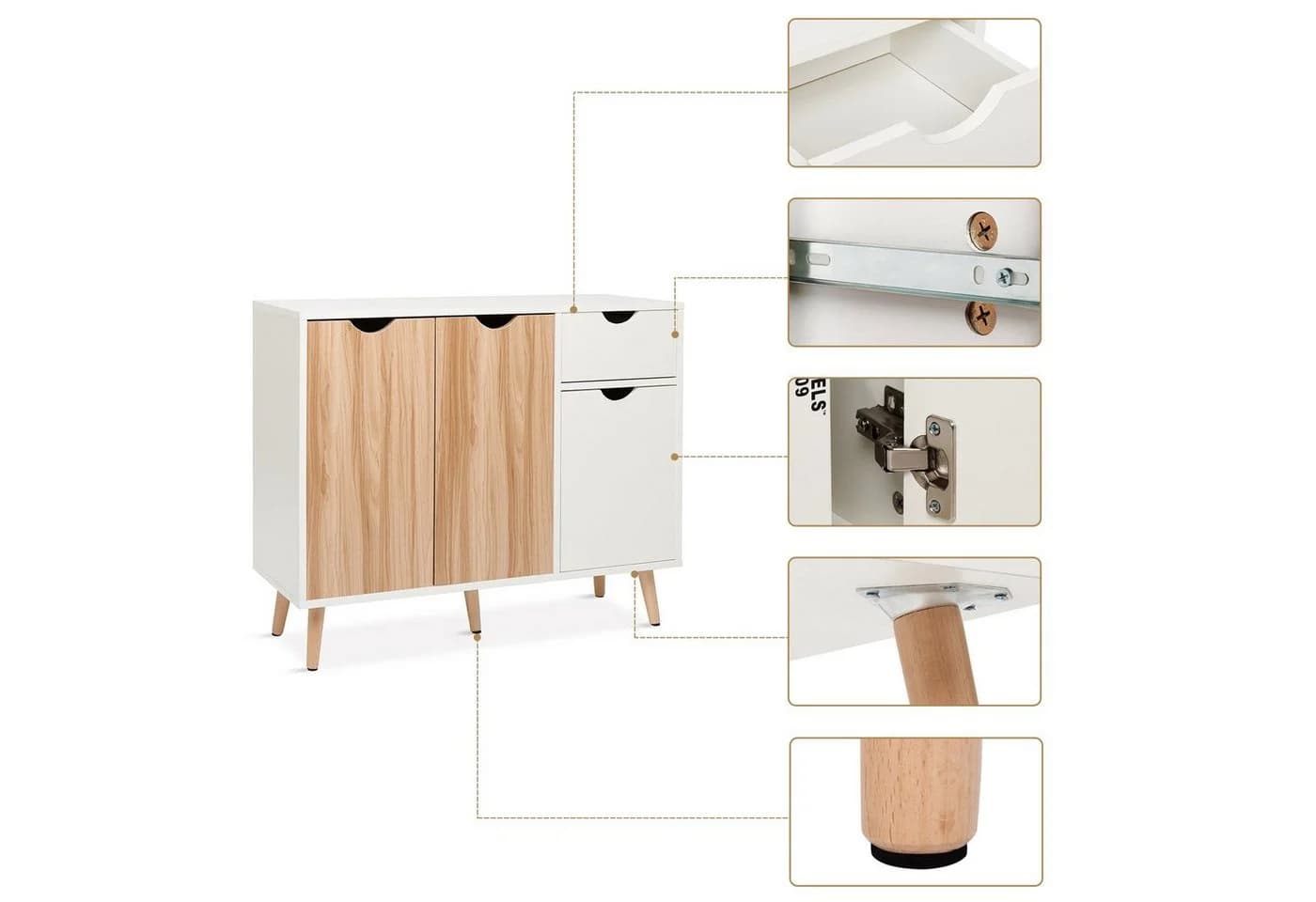 Mondeer Kommode Beistellschrank Weiß Eiche - Bild 3