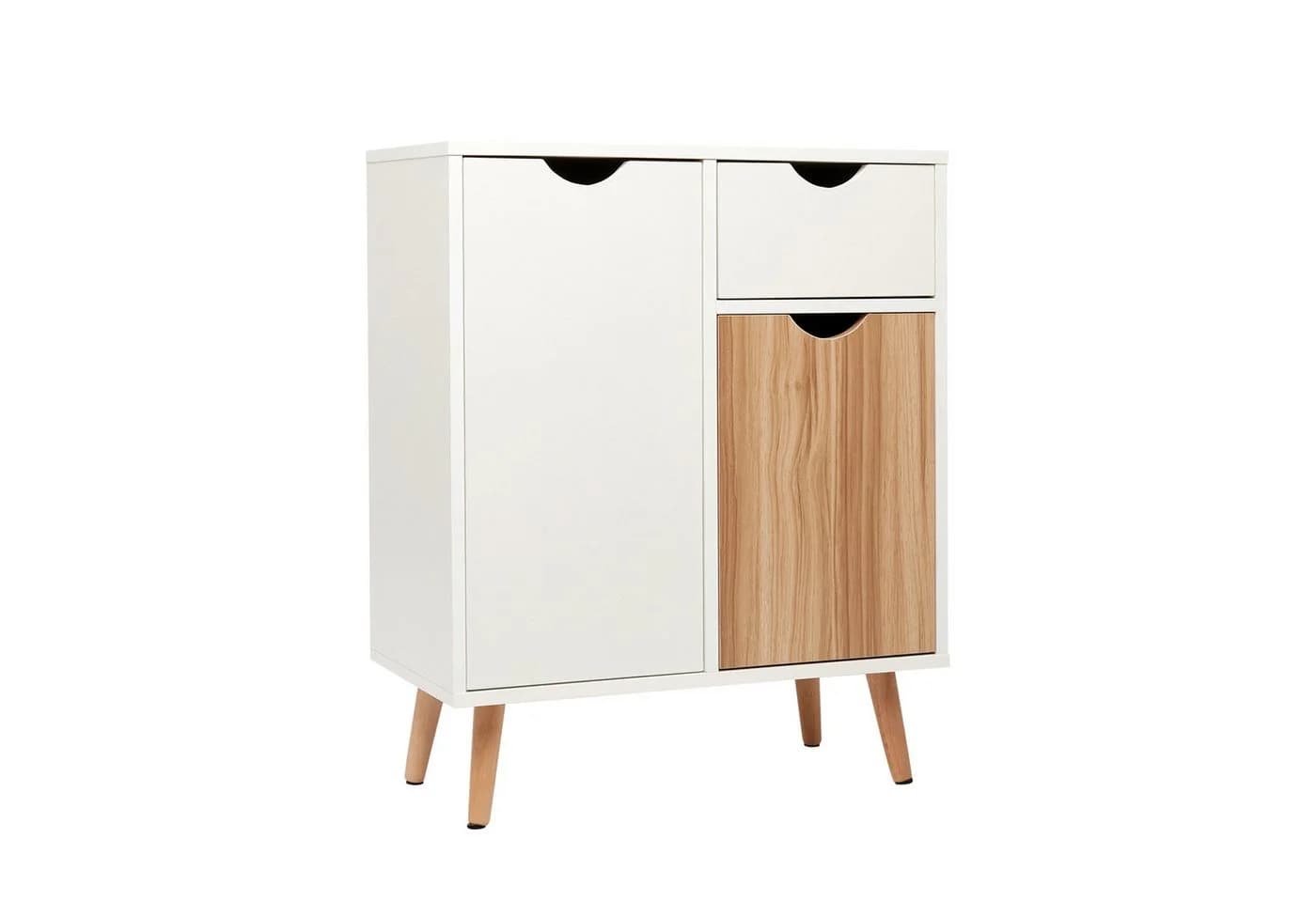 Mondeer Kommode Beistellschrank 1 Schublade 2 Türen Weiß + Eiche - Bild 2