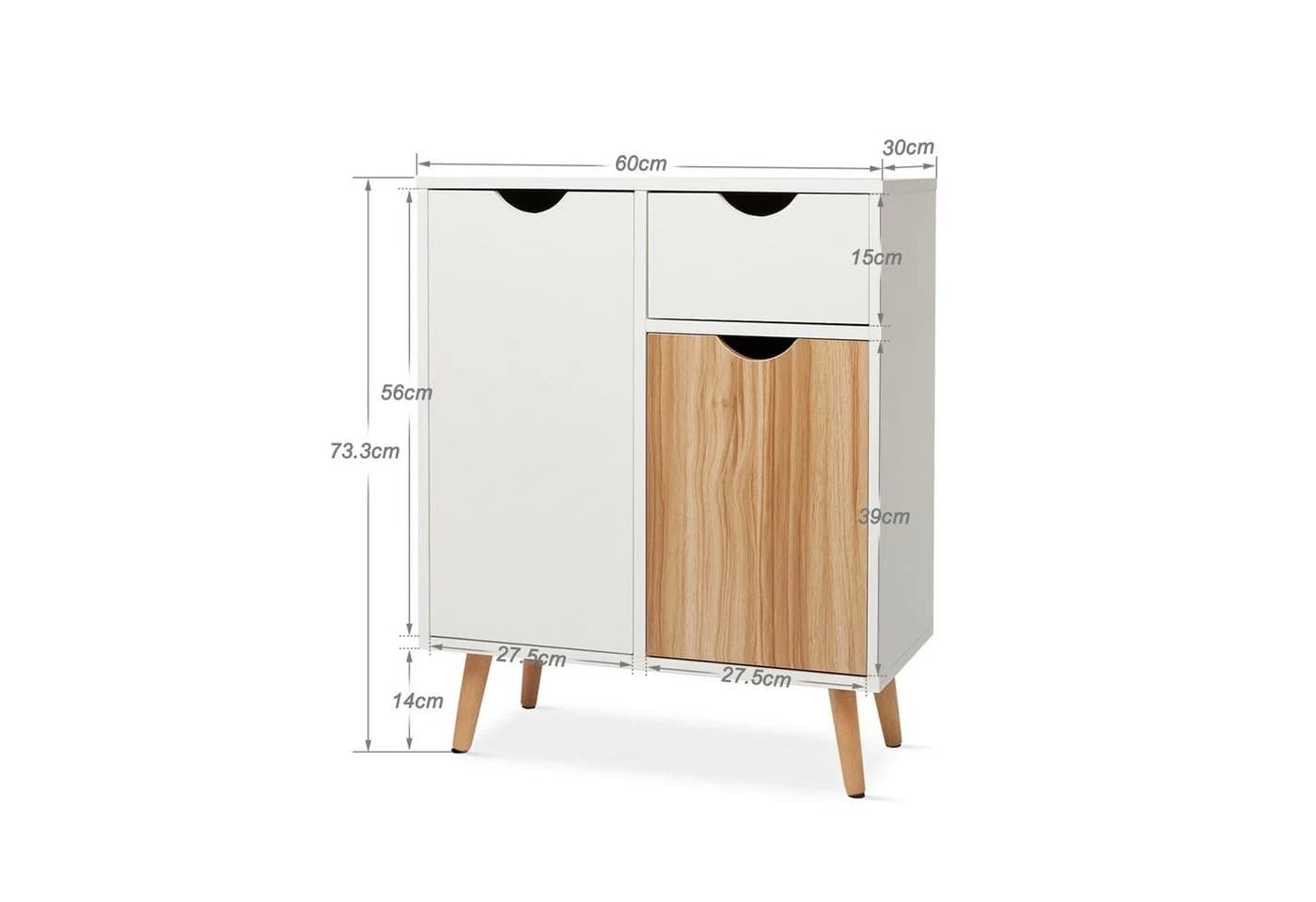 Mondeer Kommode Beistellschrank 1 Schublade 2 Türen Weiß + Eiche - Bild 4