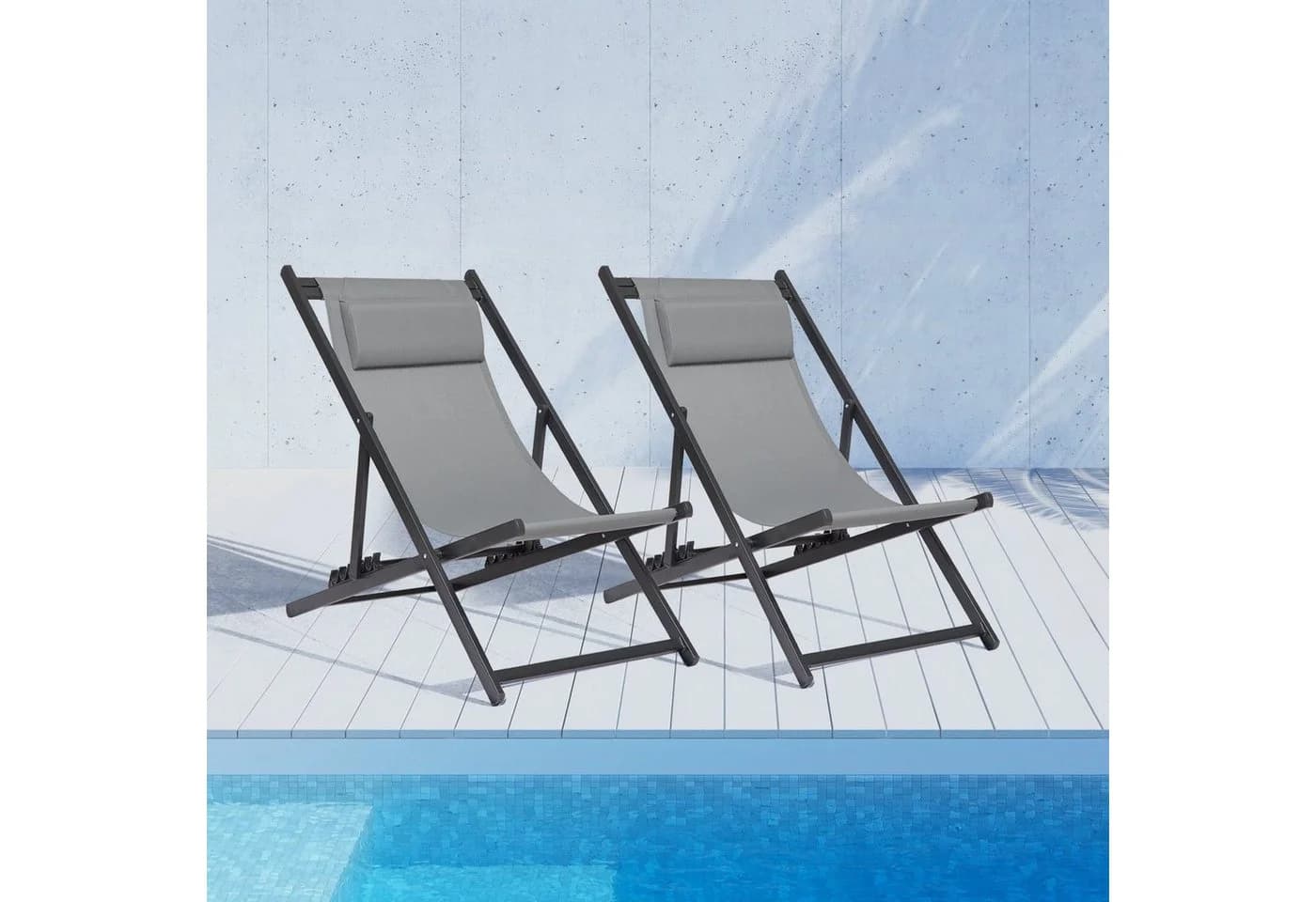 Mondeer Gartenliege Liegestuhl Klappbar 2 St. Dunkelgrau Aluminium