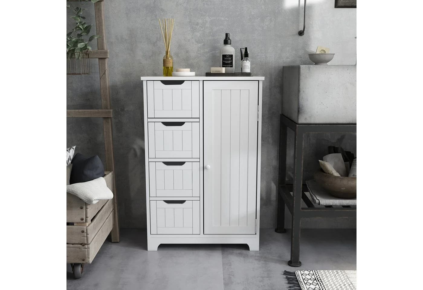 Mondeer Badezimmerschrank 4 Schubladen Weiß