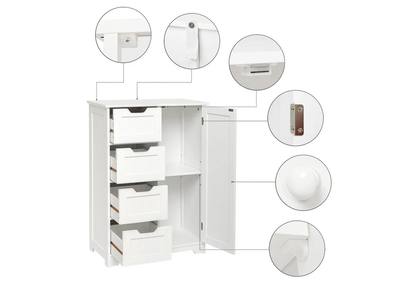 Mondeer Badezimmerschrank 4 Schubladen Weiß - Bild 4