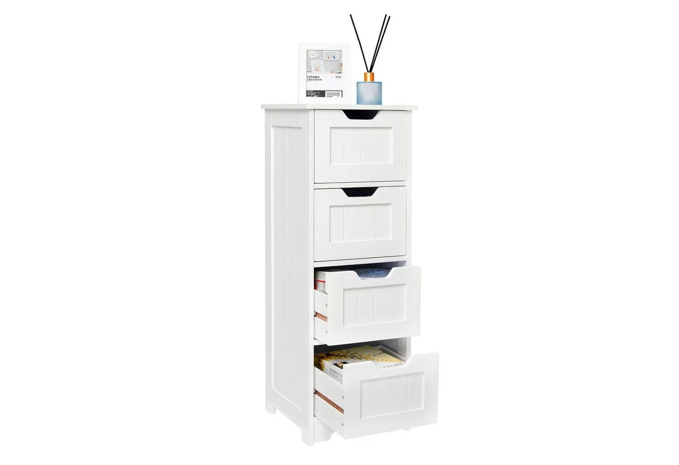 Mondeer Badezimmerschrank Kommode aus Holz Sideboard mit Stauraum Modern Weiß - Bild 3