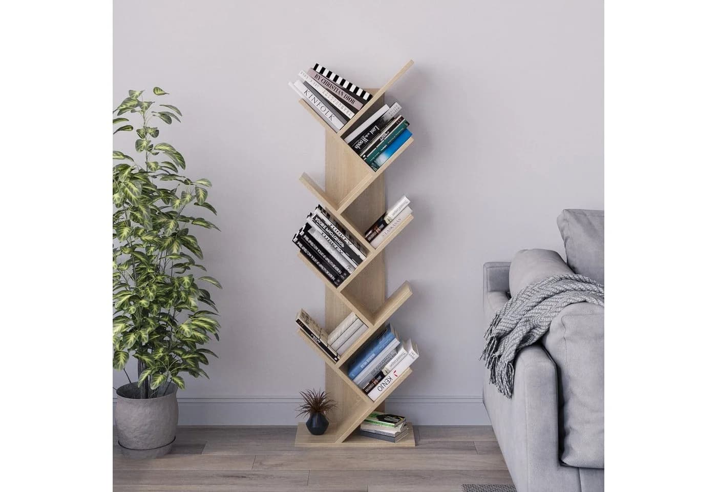 Mondeer Bücherregal in Baumform aus Holz Bücherschrank, Würfelregal exquisites 9-lagiges, einfaches Design und Platzsparen