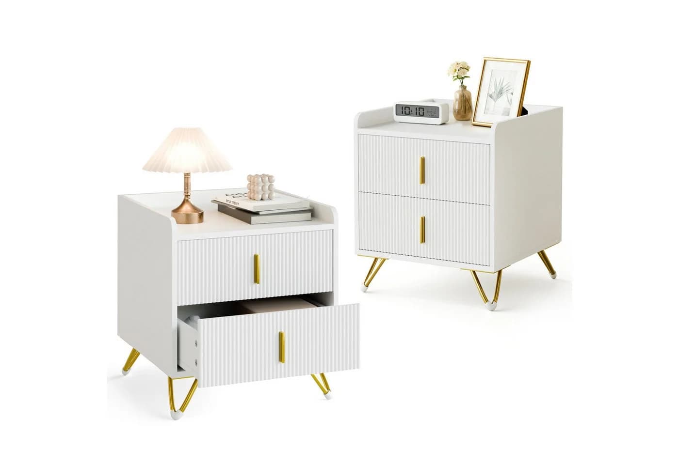 Mondeer Nachttisch Weiß & Gold mit 2 Schubladen - Bild 2