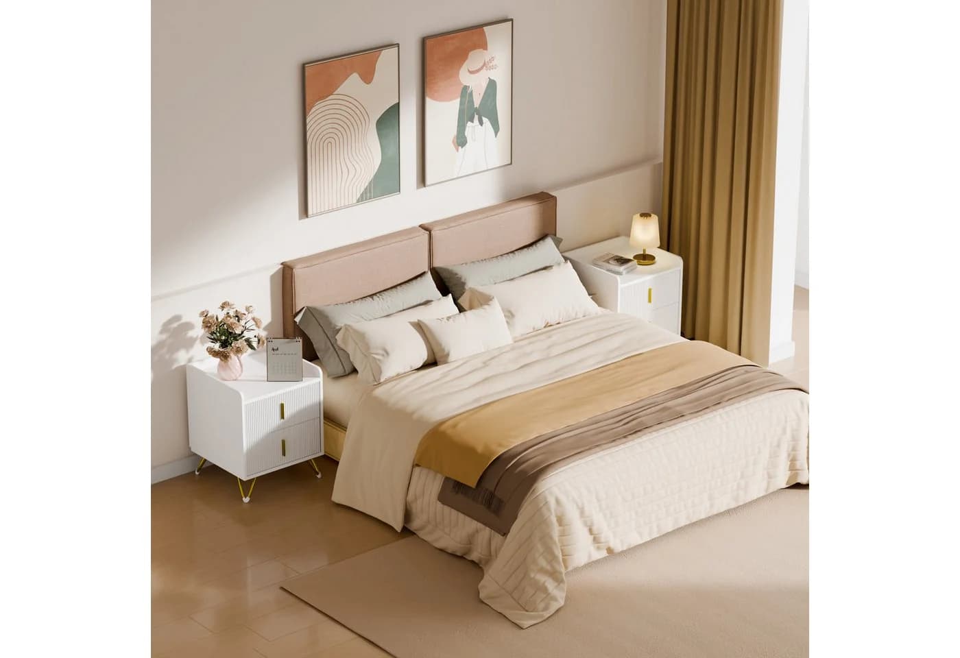 Mondeer Nachttisch Weiß & Gold mit 2 Schubladen - Bild 3