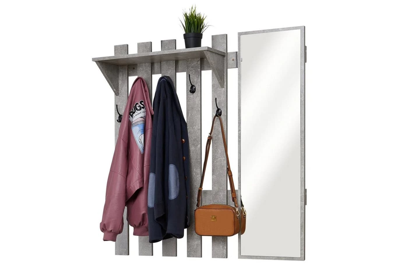 Mondeer Garderobenpaneel Garderobe mit Spiegel Wandhalter mit 5 Häkchen 100 x 106 x 22 cm - Bild 3