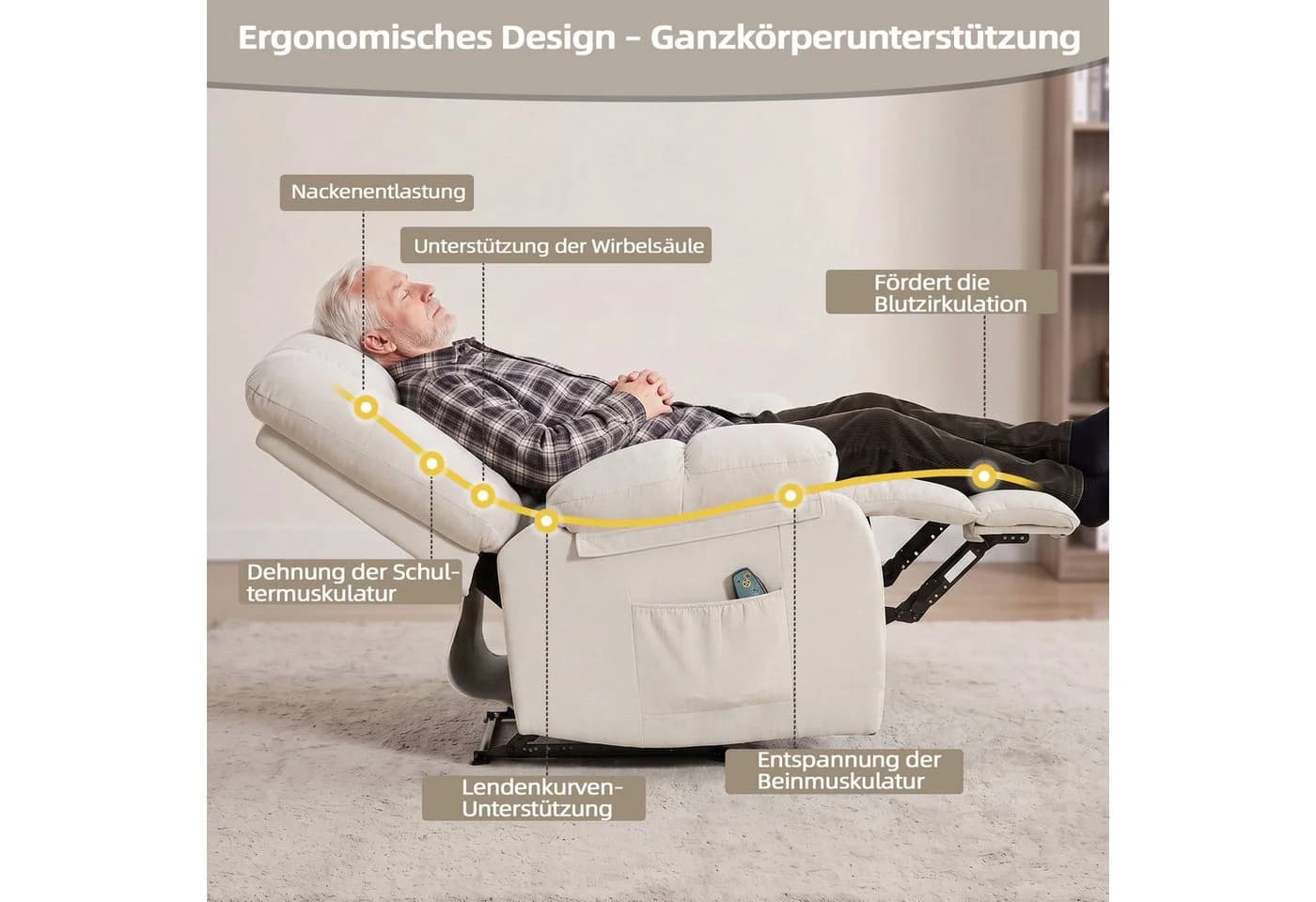 Bonzy Home Massagesessel Relaxsessel Beige mit Massage und Wärmefunktion - Bild 4