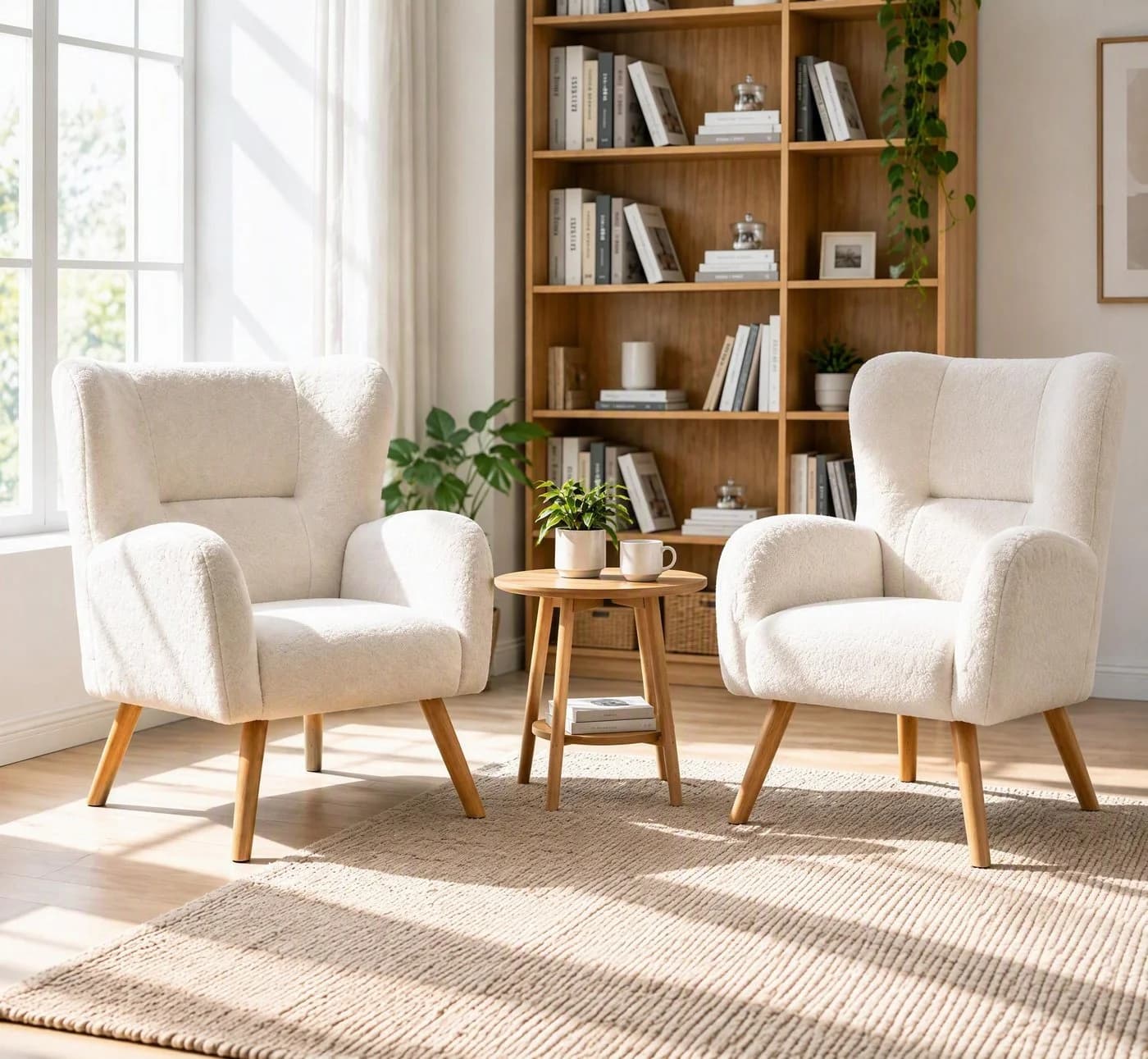 CANMOV Relaxsessel Ohrensessel Teddy-Stoff Beige