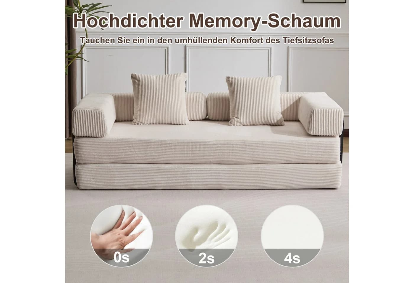 Leawin 4-in-1 Schlafsofa Cord Beige faltbar