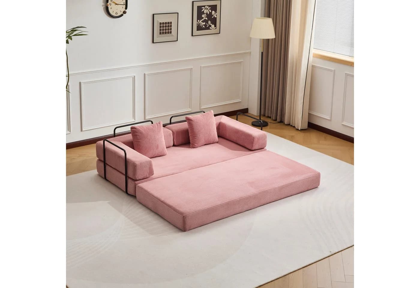Leawin 4-in-1 Schlafsofa Rosa Cord mit Bettfunktion - Bild 2
