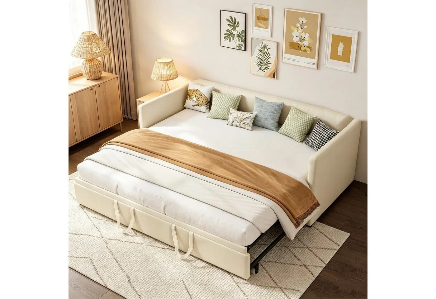 Simurq Schlafsofa Beige Samt Ausziehbar mit Lattenrost - Bild 2