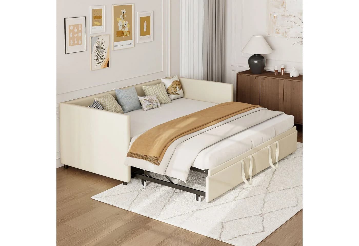 Simurq Schlafsofa Beige Samt Ausziehbar mit Lattenrost - Bild 4