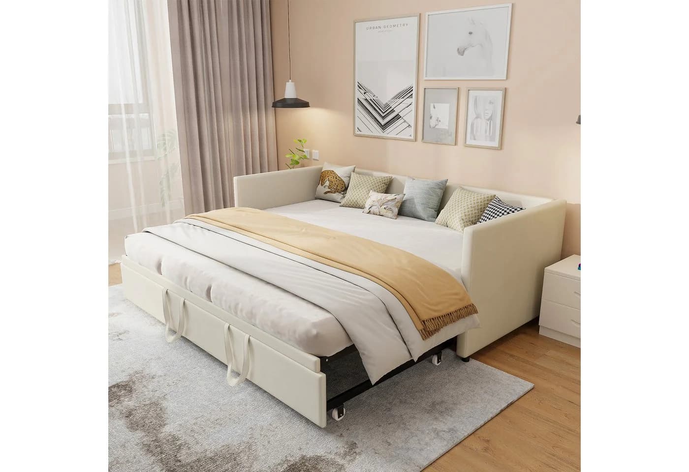 Simurq Schlafsofa Beige Samt Ausziehbar mit Lattenrost - Bild 5