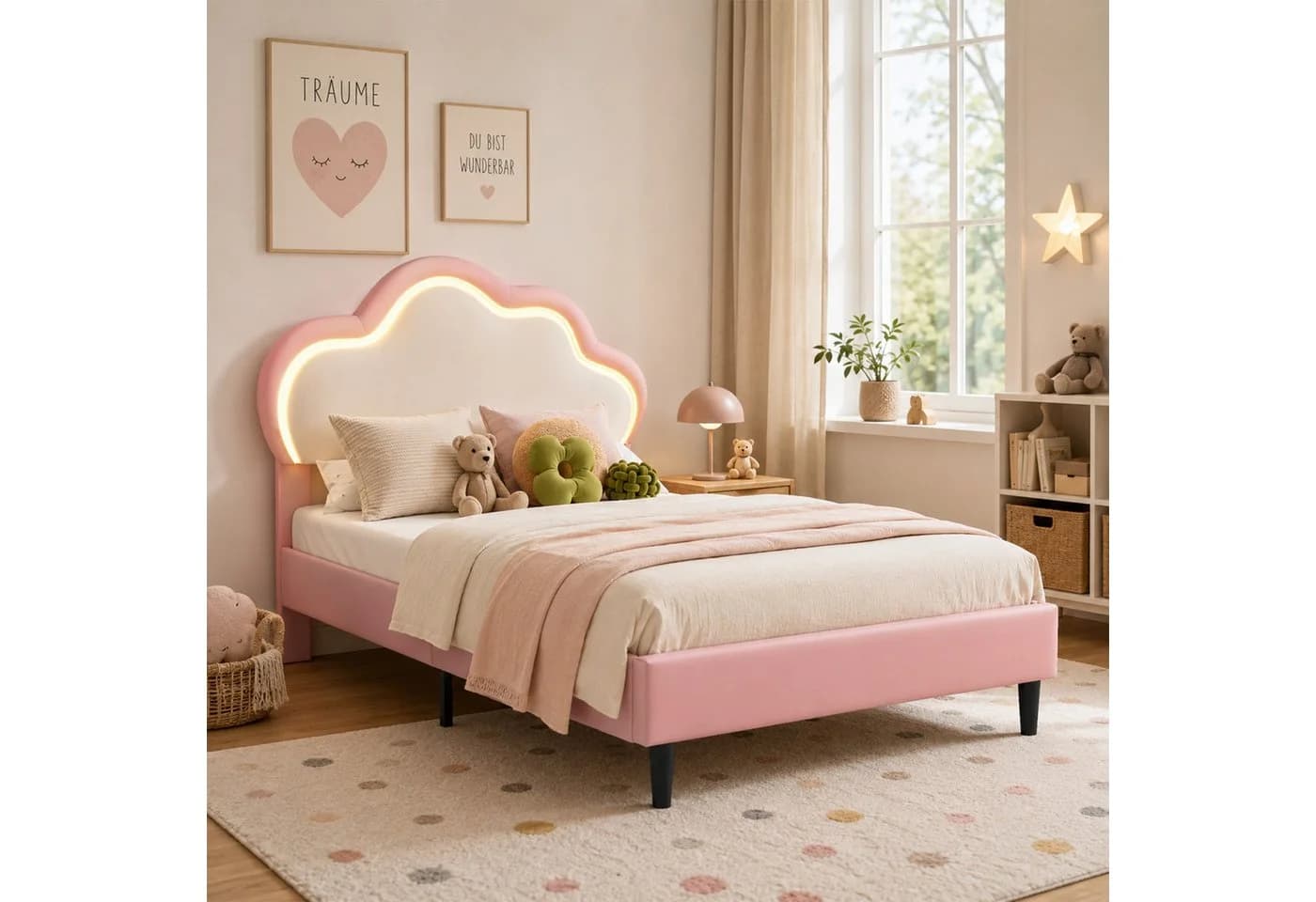 Simurq Polsterbett Rosa mit LED-Beleuchtung Wolken-Design - Bild 2