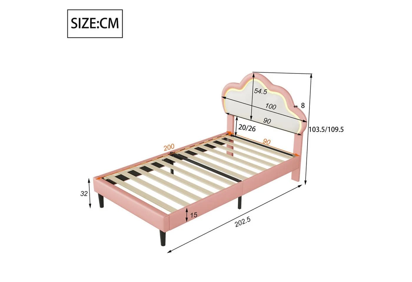 Simurq Polsterbett Rosa mit LED-Beleuchtung Wolken-Design - Bild 5
