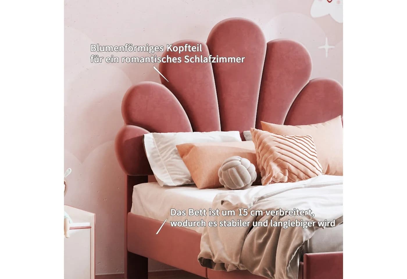 Simurq Samt Polsterbett Einzelbett 90x200 cm Rot Gepolstertes Kopfteil - Bild 3