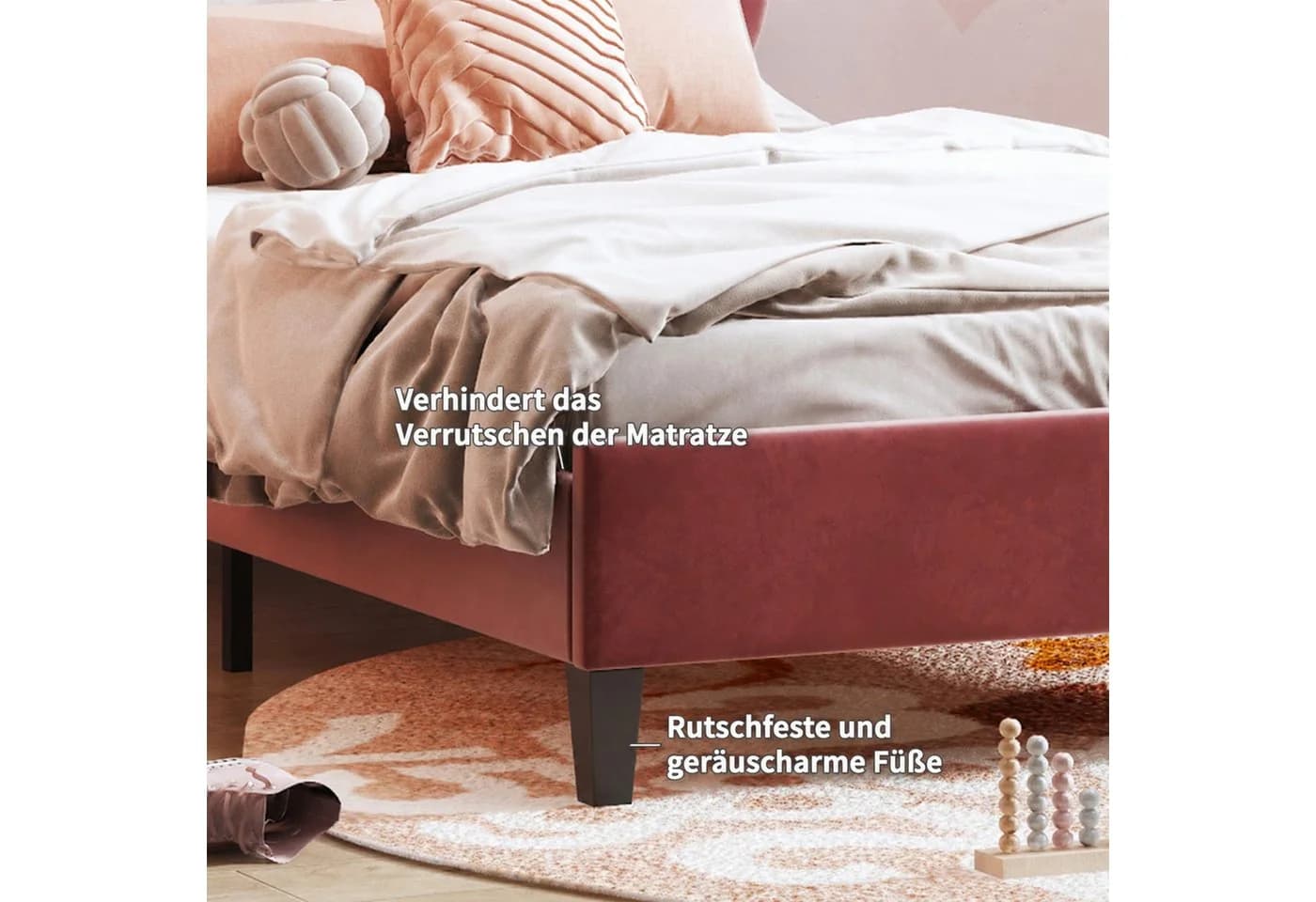 Simurq Samt Polsterbett Einzelbett 90x200 cm Rot Gepolstertes Kopfteil - Bild 4