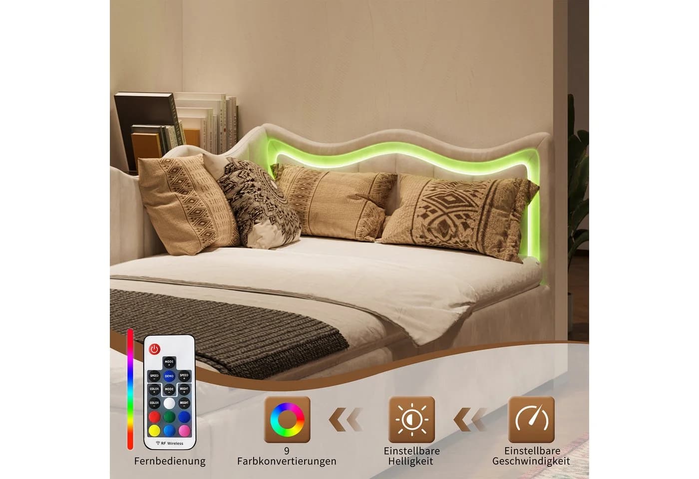 Simurq Stauraumbett Polsterbett 90x200 mit LED-System - Bild 4