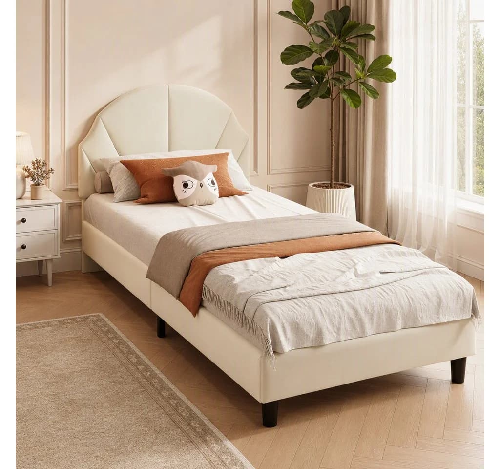 Simurq Samt Einzelbett Beige mit höhenverstellbarem Kopfteil - Bild 2