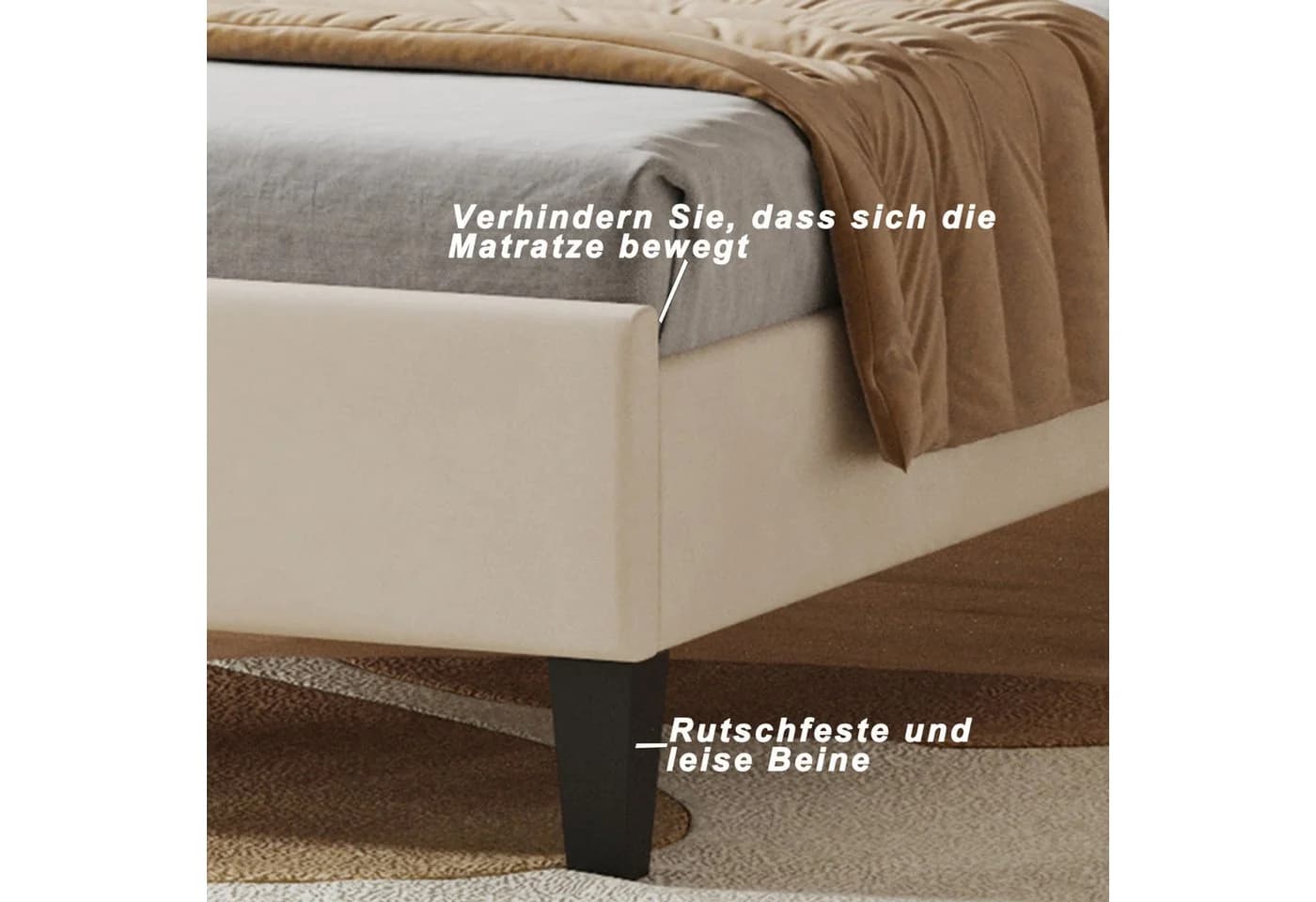 Simurq Einzelbett 90x200 cm Samt Blütenblatt Design Beige - Bild 5