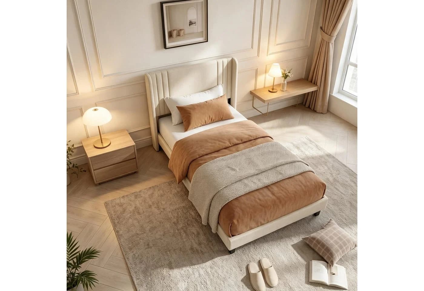 Simurq Einzelbett 90x200 cm mit gepolstertem Kopfteil und Leinenbezug - Bild 2