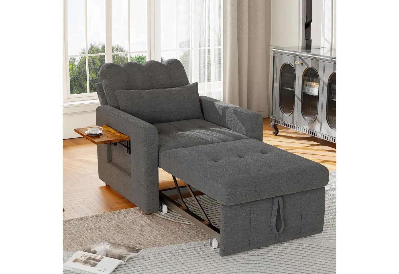 Simurq Relaxsessel Grau Chenille mit Rollen & Ablage - Bild 2