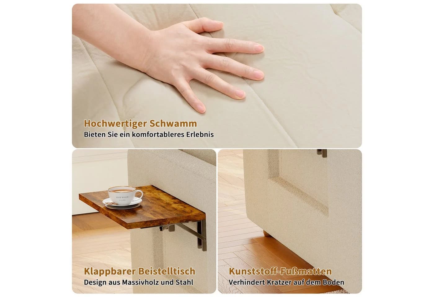Simurq Relaxsessel Klappbar Chenille Beige mit Tischchen & Rollen - Bild 3