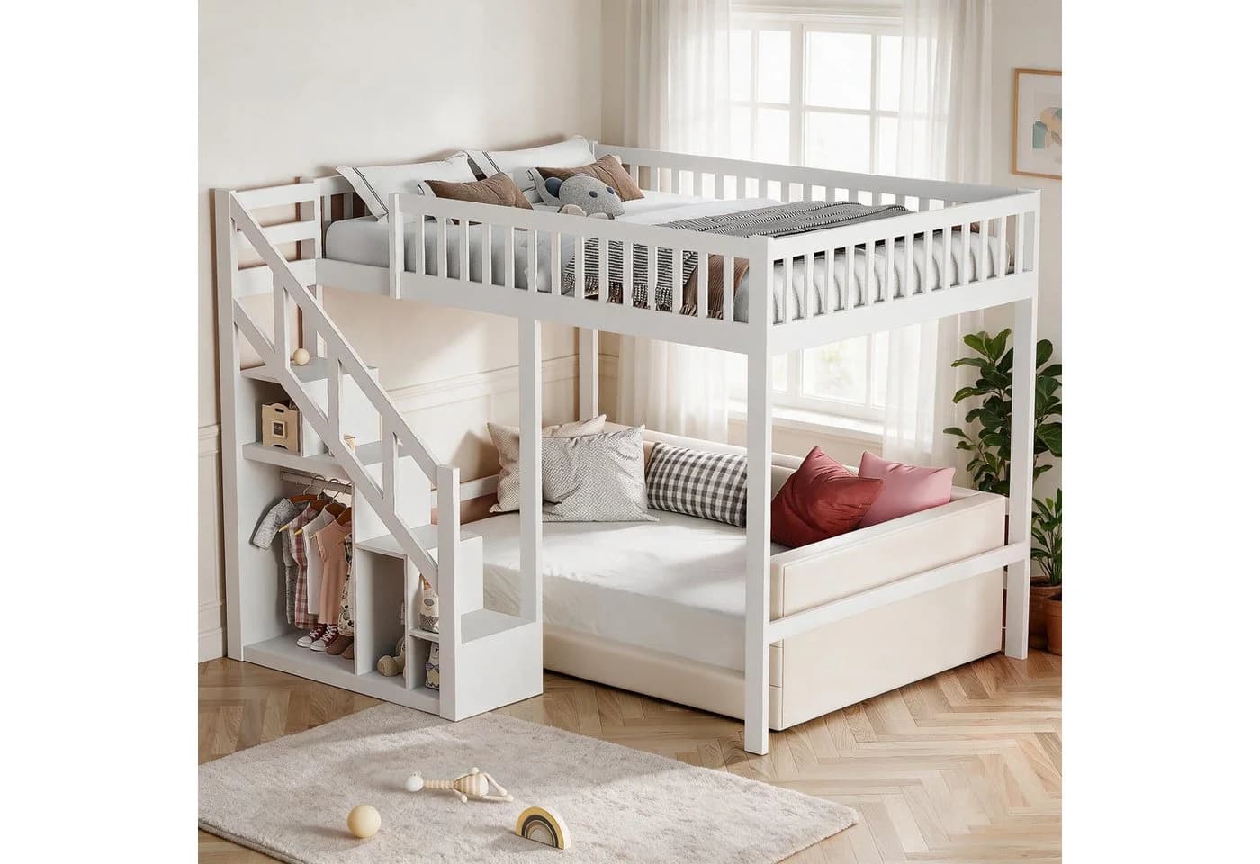 Simurq Hochbett Kinder-Loftbett 90x200 cm mit Stauraumtreppe und Stern-Muster - Bild 4
