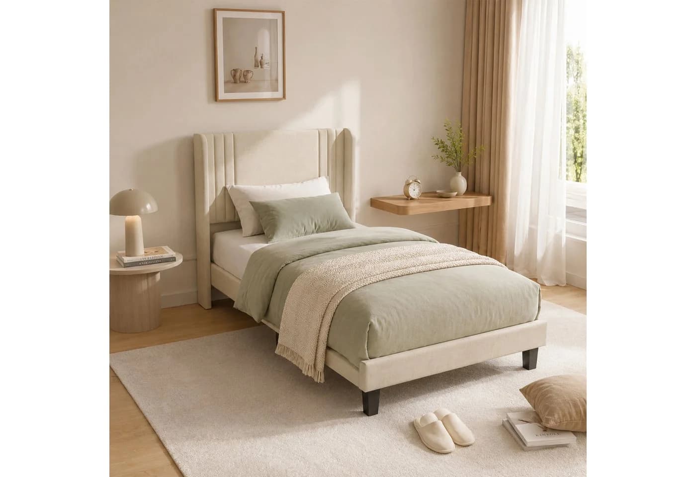 Simurq Polsterbett 90x200 mit Lattenrost Beige/Grau - Bild 2