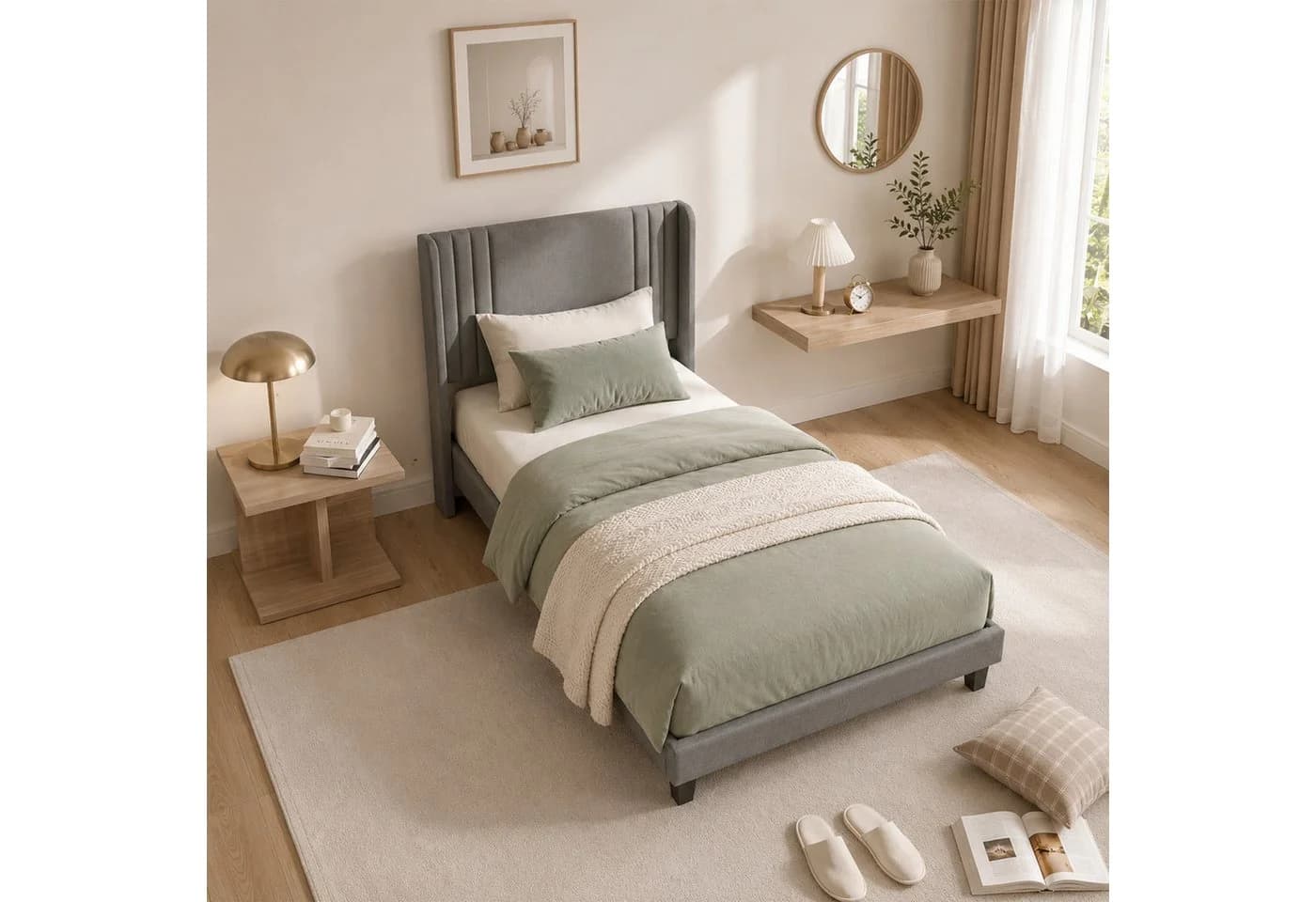 Simurq Polsterbett 90x200 mit Leinenbezug und Lattenrost - Bild 2