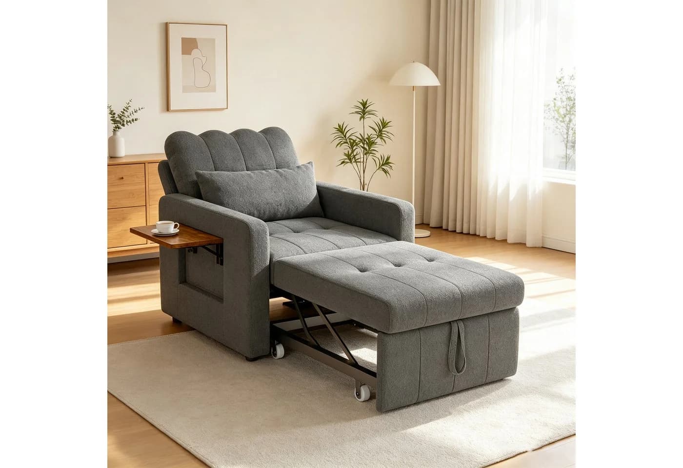 Simurq Schlafsofa Grau Chenille Schlafsessel mit Beistelltisch - Bild 2