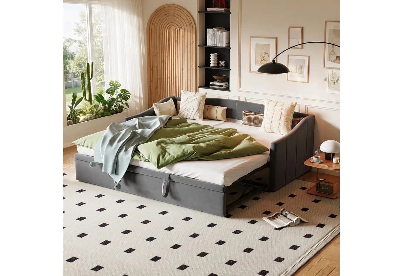 Simurq Polsterbett Polster-Schlafsofa 90/180x200 Samt Grau