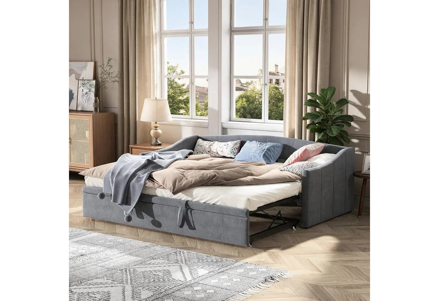 Simurq Polsterbett Polster-Schlafsofa 90/180x200 Samt Grau - Bild 2