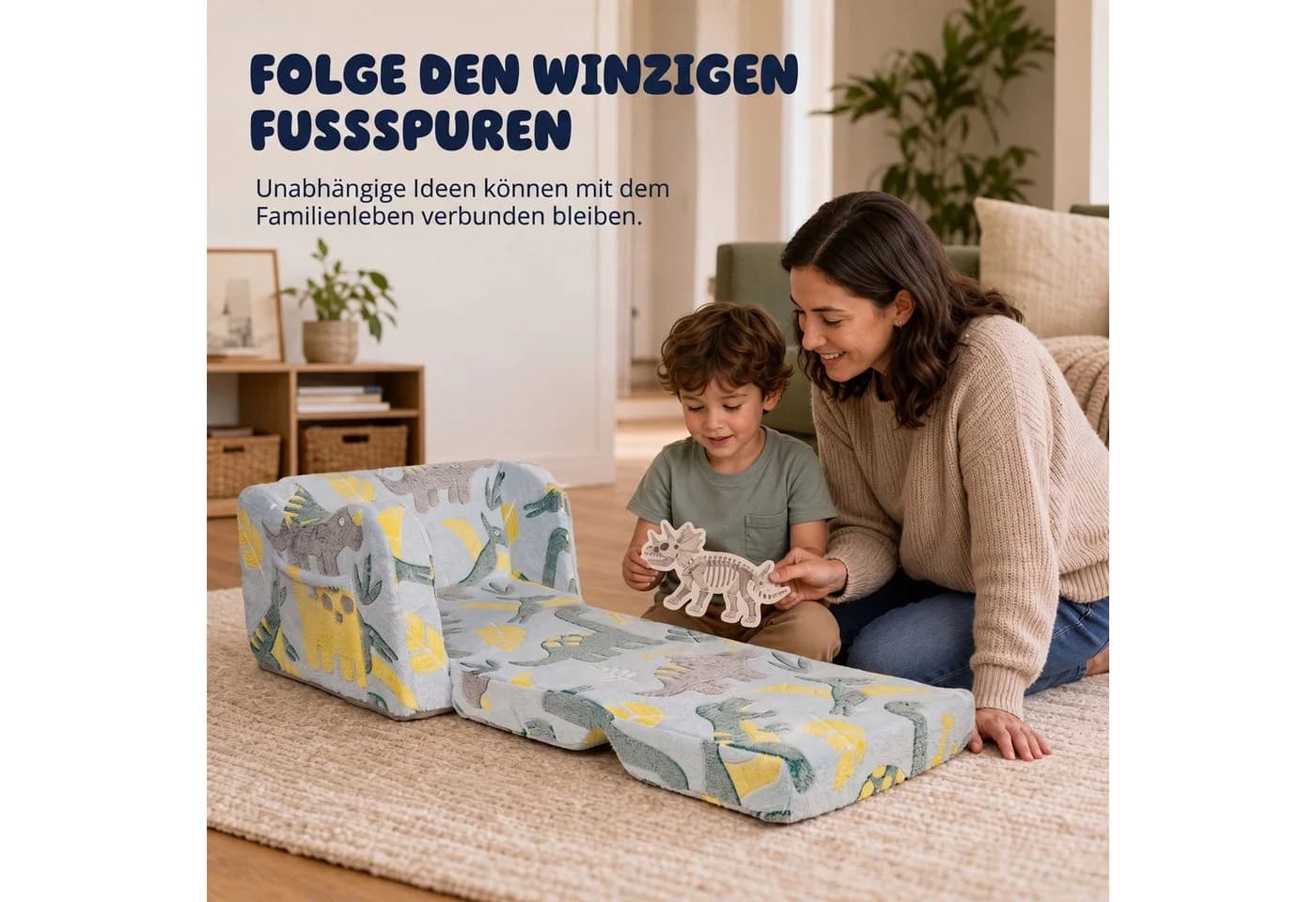 Jiexi Klappbares Kindersofa mit Dino-Leuchteffekt und Lammvlies-Bezug - Bild 5