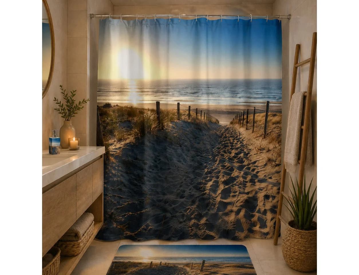 Sanilo Duschvorhang Düne 180 x 200 cm Beige 100% Wasserdicht - Bild 3