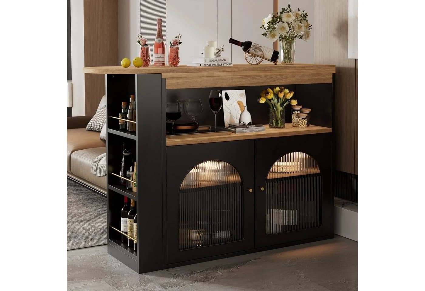 Ulife Bartisch ausziehbar 360° drehbar mit LED Beleuchtung, viel Stauraum, 138-193 cm×39×105cm - Bild 3