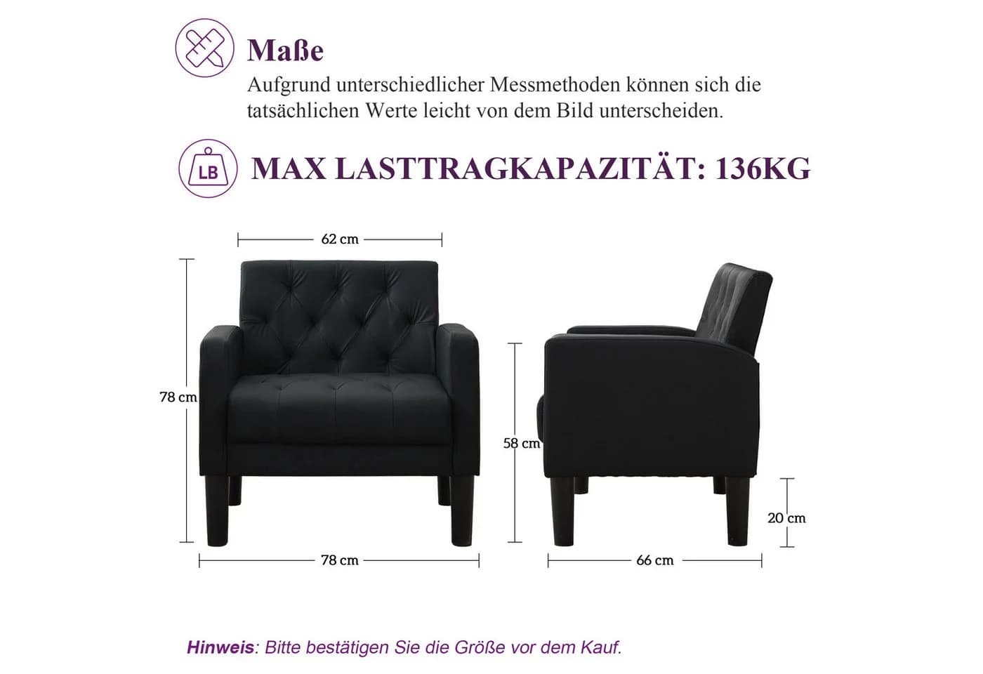 GRAVFORCE Ohrensessel Modern Polstersessel Schwarz
