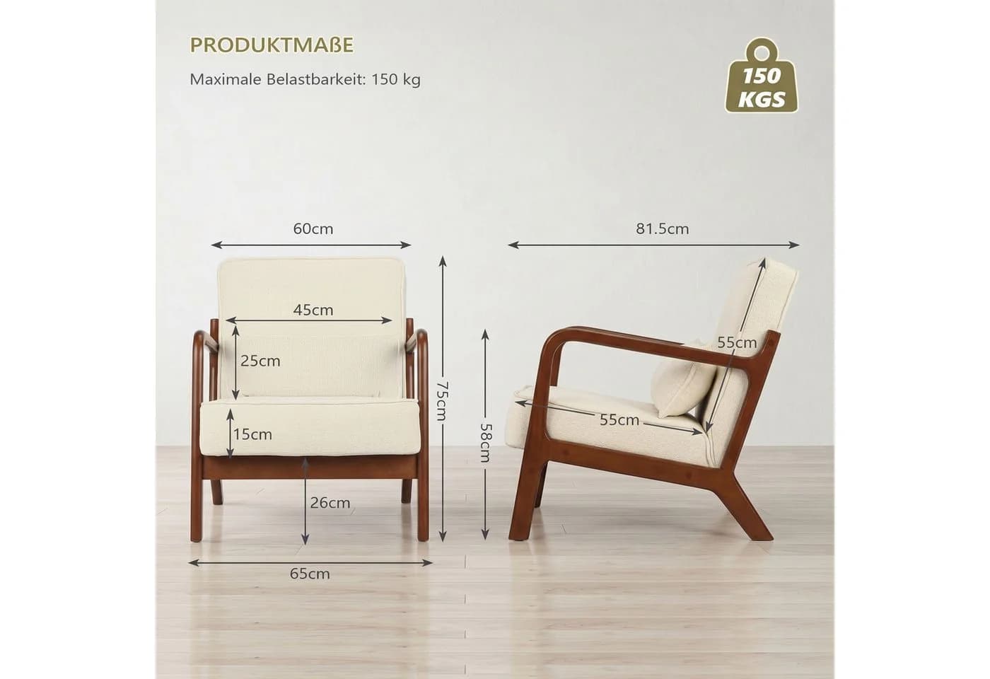 GRAVFORCE Ohrensessel Grün Chenille Mid-Century mit Lendenkissen