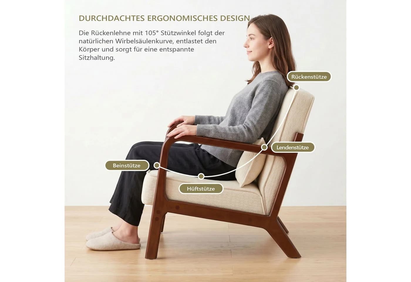 GRAVFORCE Ohrensessel Grün Chenille Mid-Century mit Lendenkissen - Bild 4