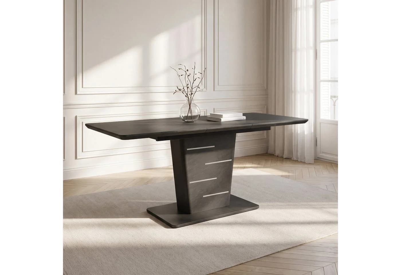 Jiexi Essgruppe Ausziehbar 120-160cm Säulentisch & Freischwinger Stühle Grau - Bild 4