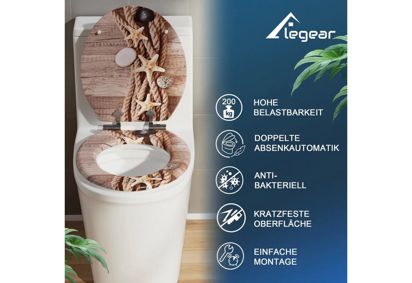 Elegear WC-Sitz Mehrere Stile, Toilettendeckel mit Soft-Close-Mechanismus, einfache Montage, MDF, abnehmbar, Quick-Release