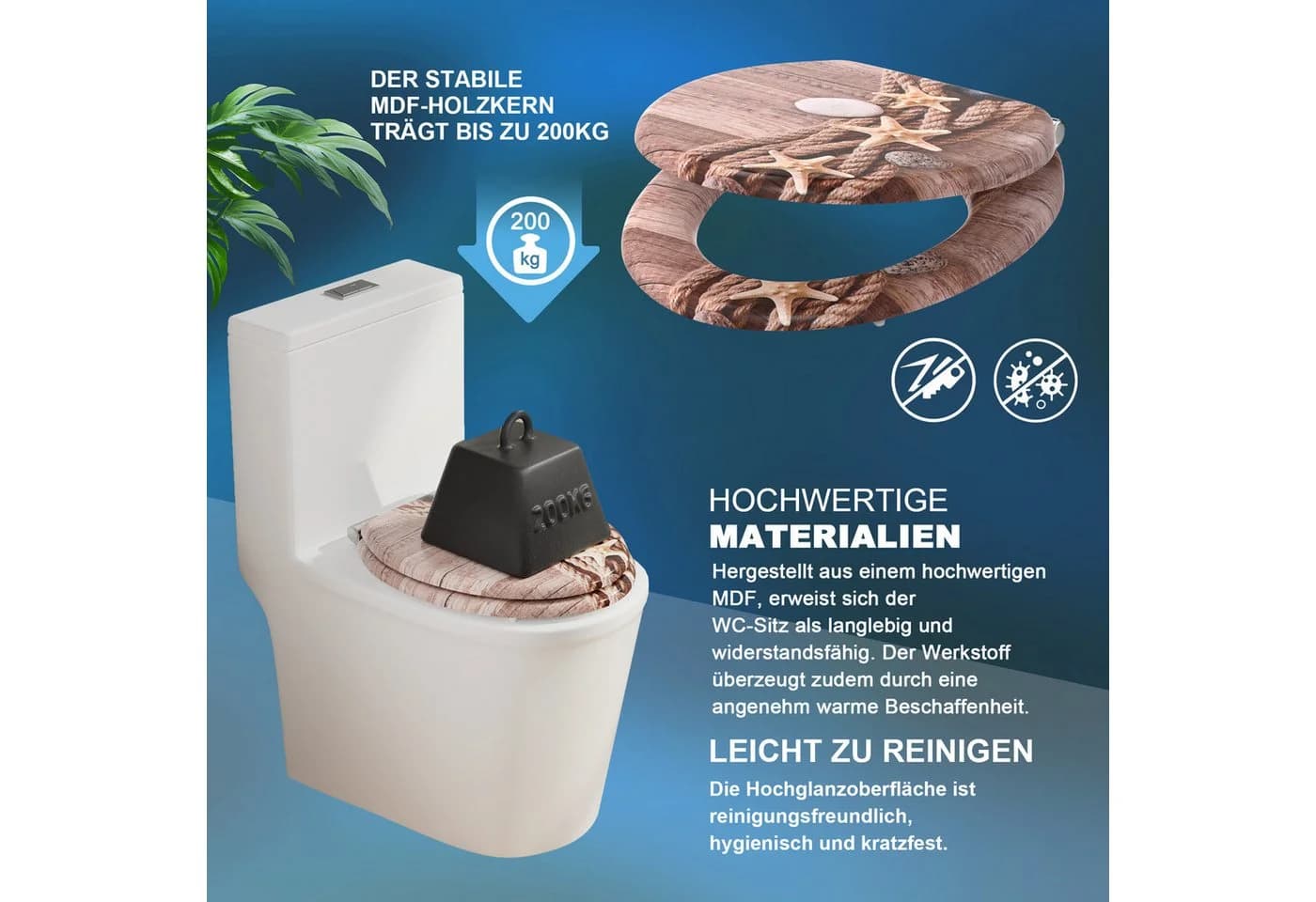 Elegear WC-Sitz Mehrere Stile, Toilettendeckel mit Soft-Close-Mechanismus, einfache Montage, MDF, abnehmbar, Quick-Release - Bild 4