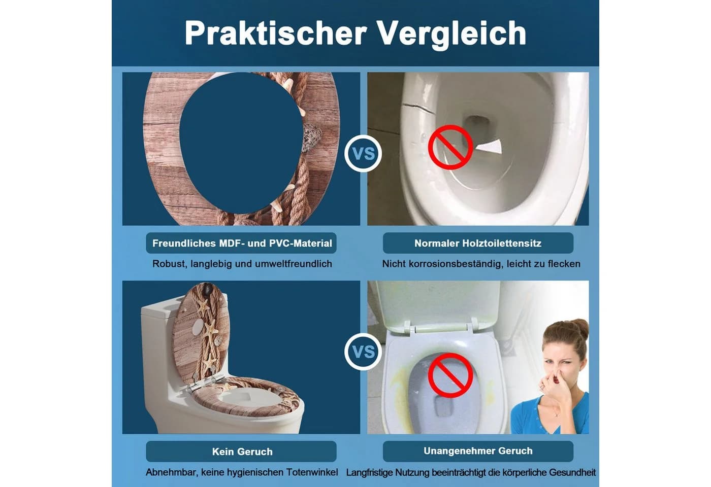 Elegear WC-Sitz Mehrere Stile, Toilettendeckel mit Soft-Close-Mechanismus, einfache Montage, MDF, abnehmbar, Quick-Release - Bild 5